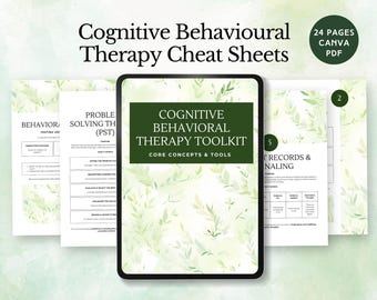 Hoja de referencia de terapia cognitivo-conductual, hojas de trabajo de técnicas de TCC, herramientas de salud mental, recursos de habilidades de afrontamiento, regulación emocional editable