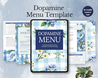 dopamine menu template ADHD planner printable self motivation resource productivity tool focus guide mood booster aid habit tracker editable