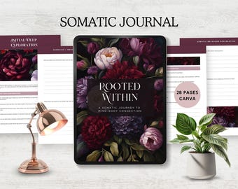 somatic journal trauma worksheet stress relief prompts mind body healing therapy mindfulness exercise self care tool canva template editable