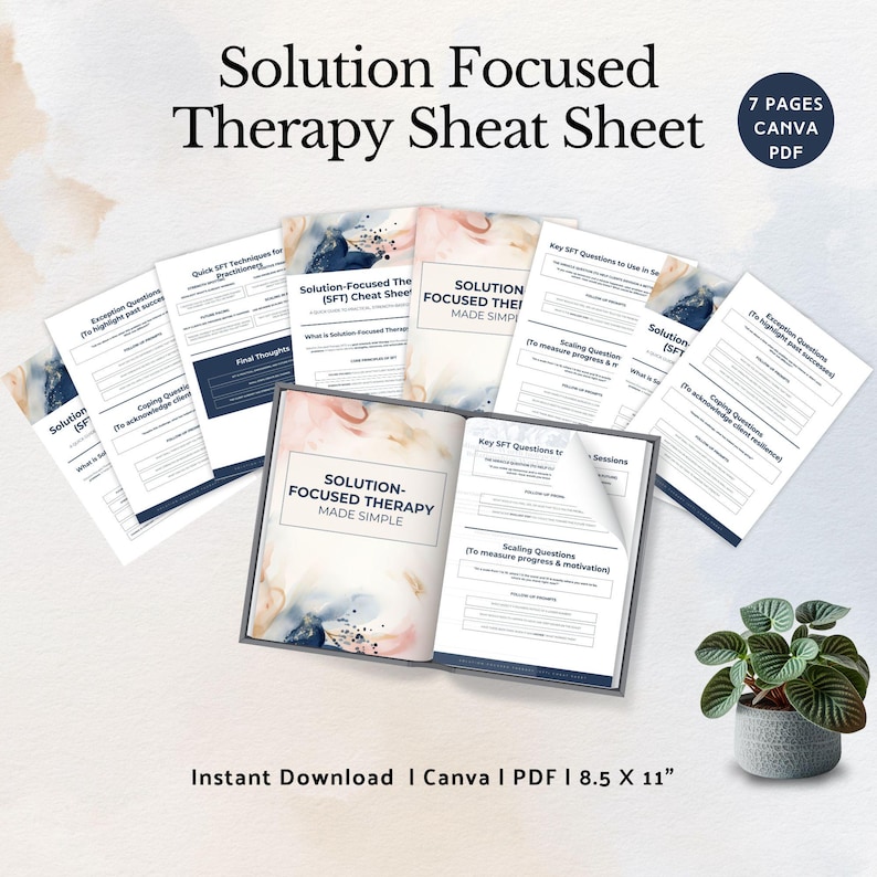 Solution Focused Therapy Cheat Sheet SFBT Brief Questions Worksheet ...