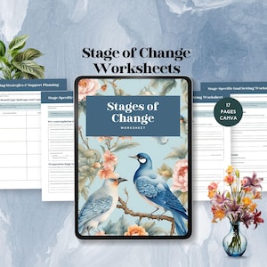 stages of change worksheet behavior modification therapy motivation workbook addiction recovery counseling tool mental health canva template