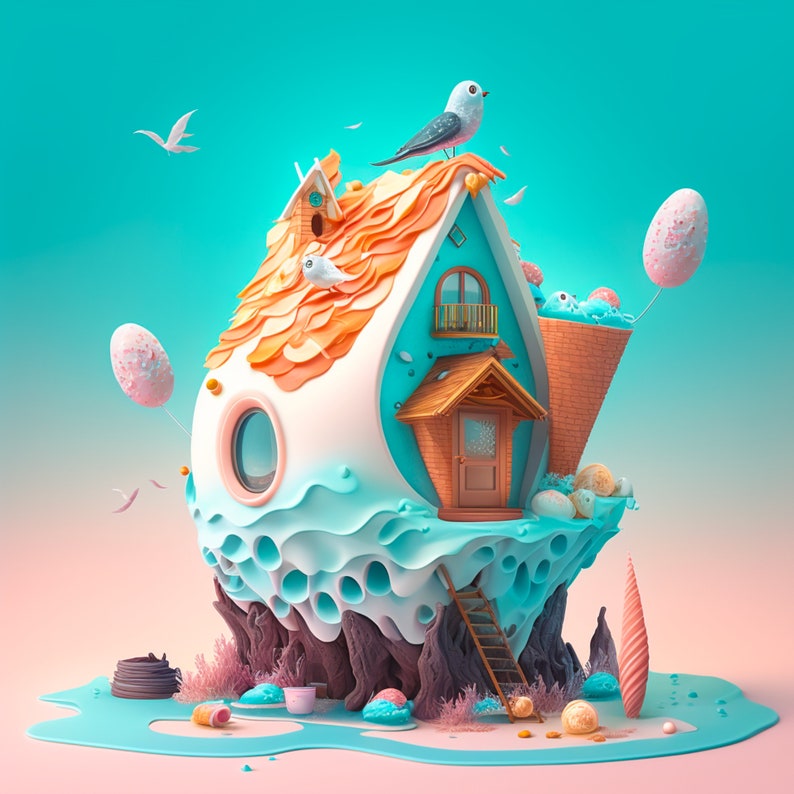 Ice Cream House Cartoondigital Art Printai Etsy