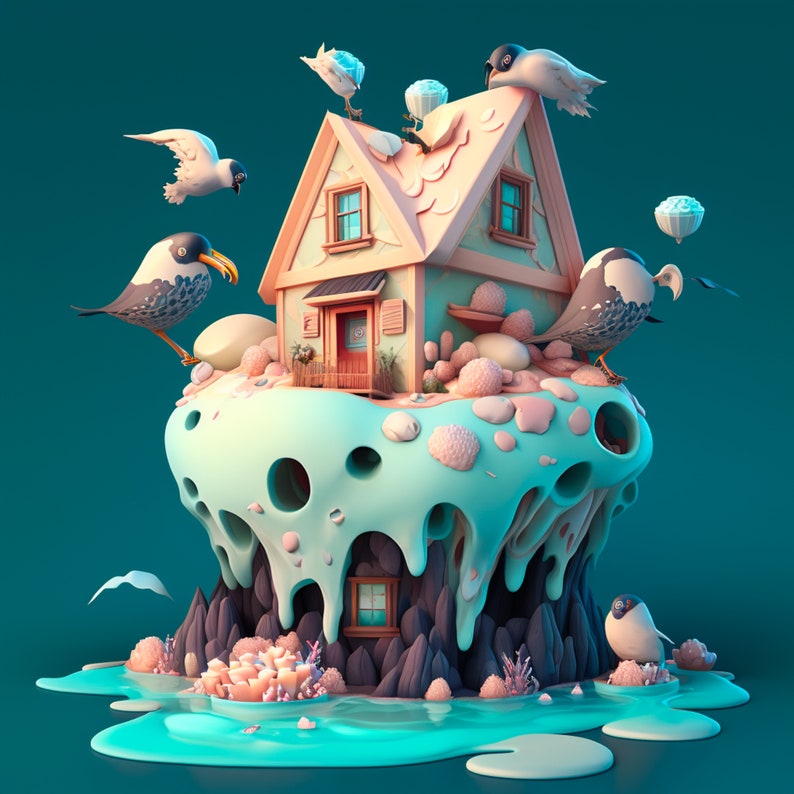 Ice Cream House Cartoondigital Art Printai Etsy