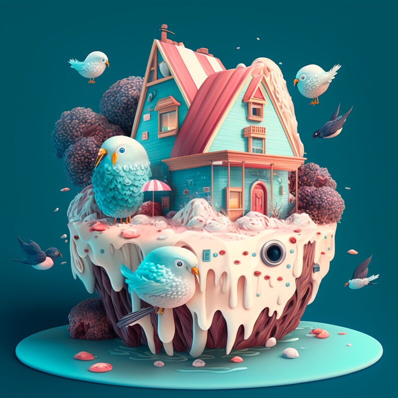 Ice Cream House Cartoondigital Art Printai Etsy