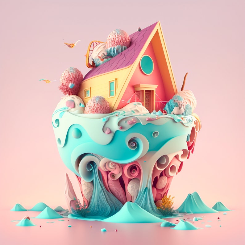 Ice Cream House Cartoondigital Art Printai Etsy