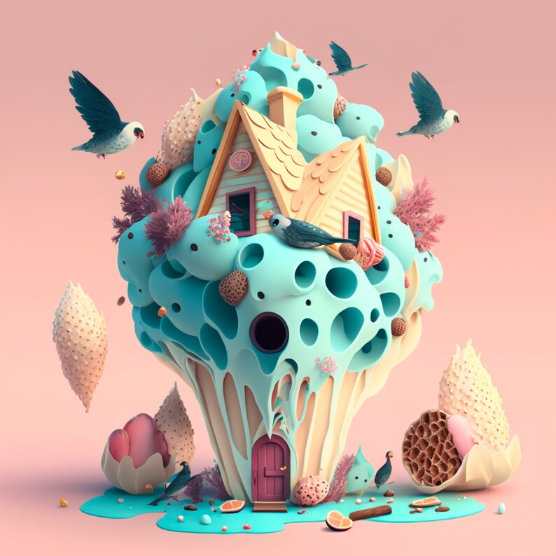 Ice Cream House Cartoondigital Art Printai Etsy