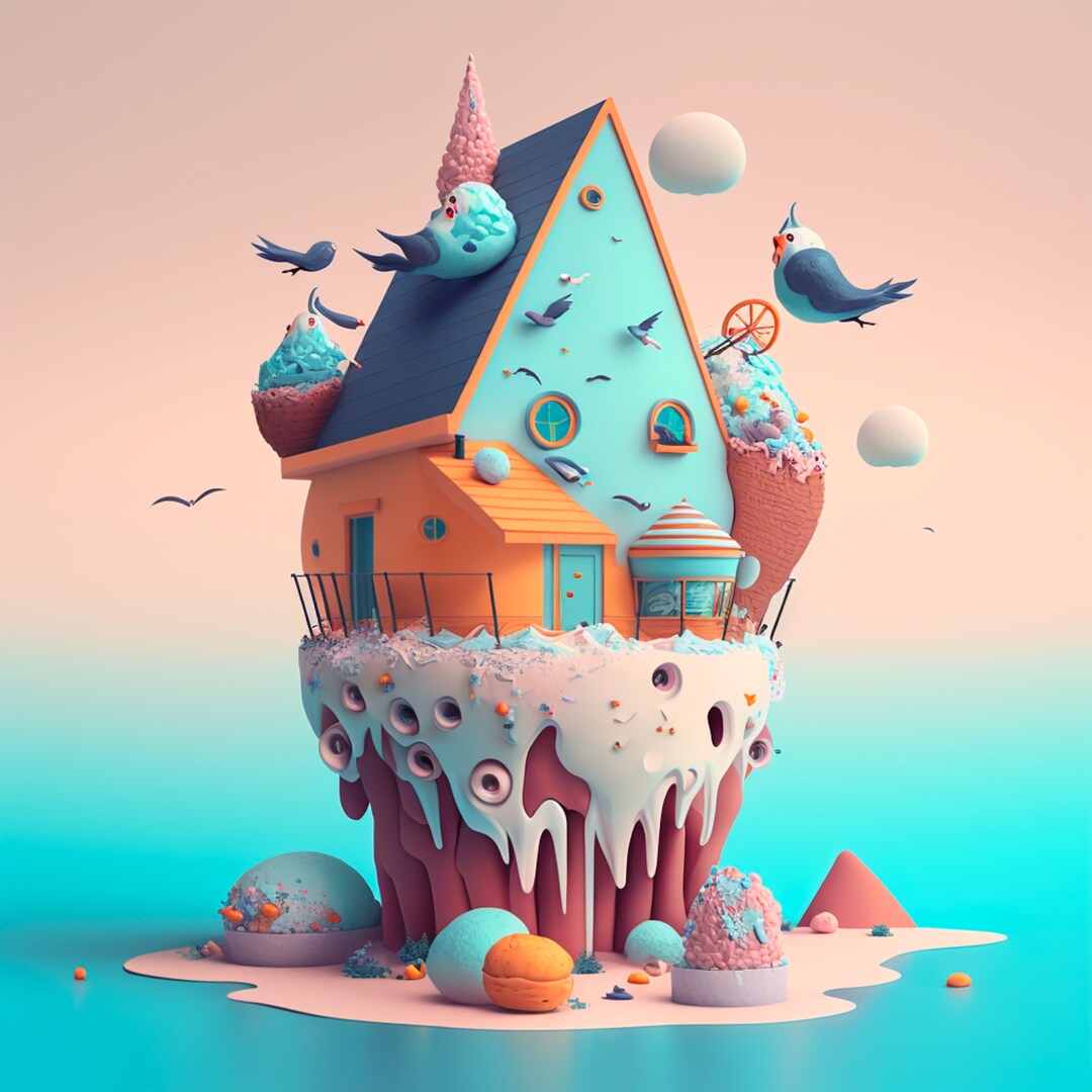 Ice Cream House Cartoondigital Art Printai Etsy
