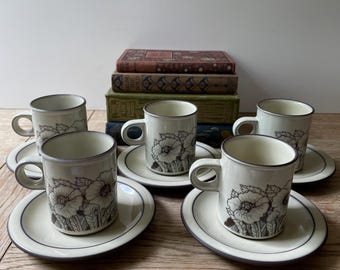 Hornsea Cornrose Espresso Coffee Cup & Saucer Set x5 Retro 70s
