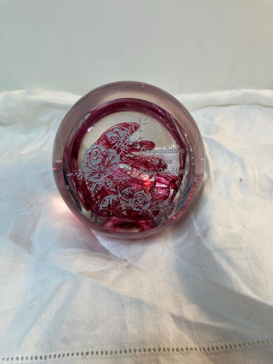 Ruby Paperweight Vintage Selkirk Glass Paperweight Ruby Wedding Pink Swirls Gift - Etsy