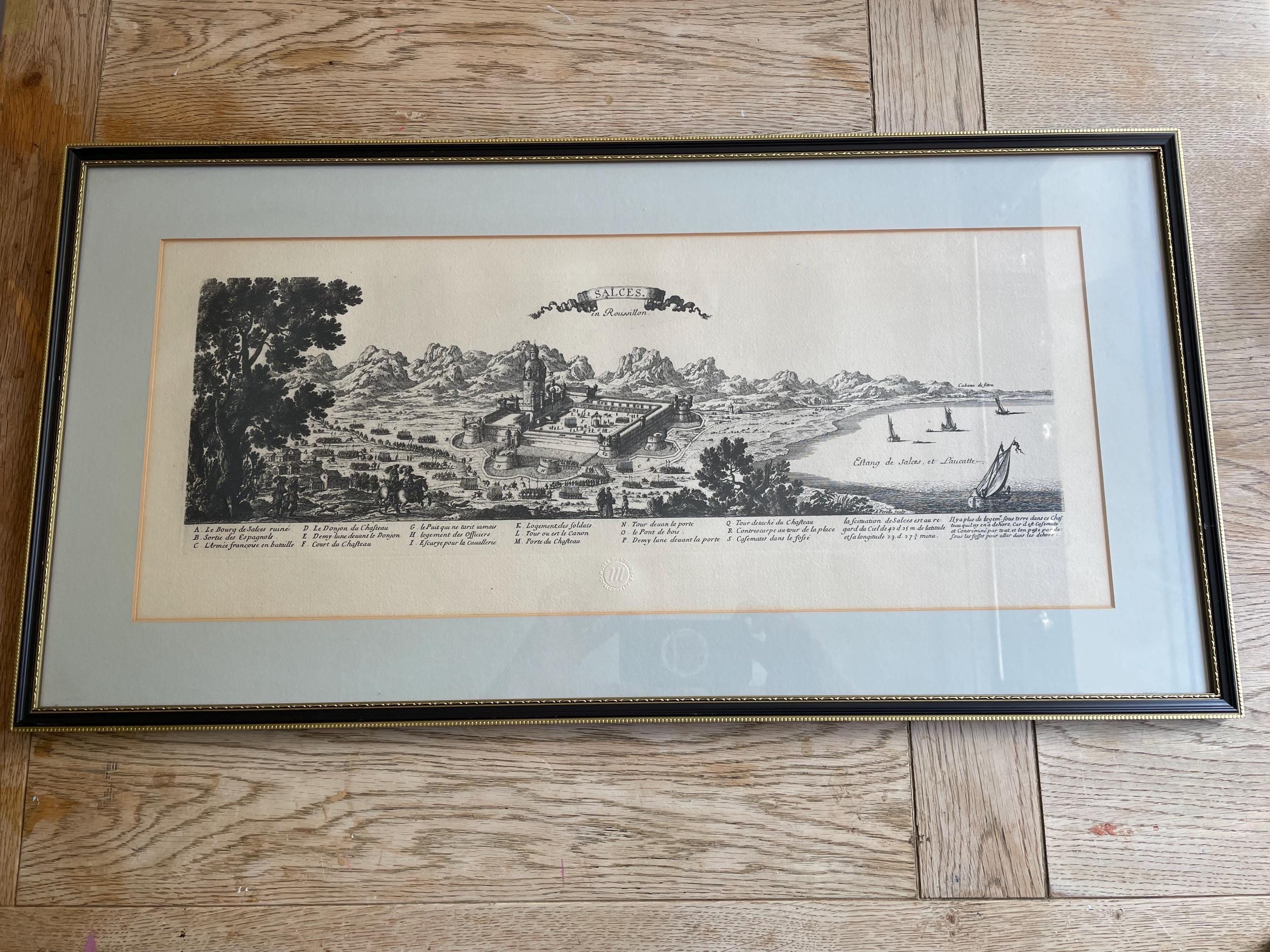 Framed Map of SALCES. in Roussillon Vintage Map Print From The Louvre Museum