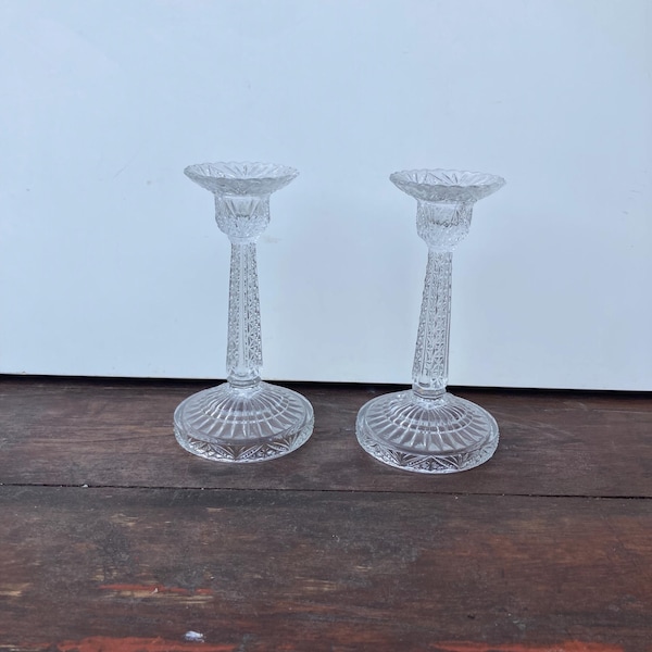 Elegant Vintage Bayel Louis XV Candlestick Clear Pressed Glass
