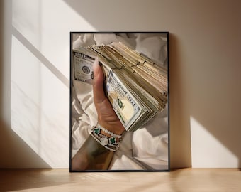 Black art wall POSTER stack of money art physical art print poster nail art black woman wall print art home decor brown skin art cash dollar