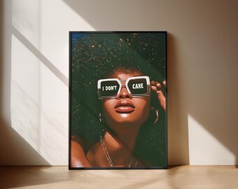Black afro art POSTER afro and sunglasses carefree black art print physical art print poster black girl wall print art home decor girl | IDC