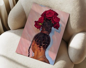 Black wall art POSTER flower hair print physical art print poster black afro woman wall print art home decor  art black woman | StackedRoses