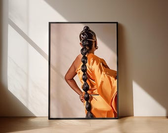 Black art wall POSTER hair salon art, physical art print poster black hair art black afro woman wall print art home decor | BubblePony