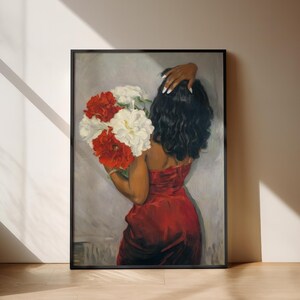 Schwarze Kunst Wand POSTER schwarze Frau mit Blumen Kunstdruck körperliche Kunstdruck Plakat schwarze Frau Wand Kunst Wohnkultur Blumenstrauß Kunst