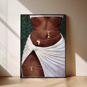 Black art wall POSTER woman wearing waistbeads black art print physical art print black afro girl wall print art home decor brown skin art