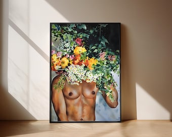 Póster de arte negro para pared, hombre negro musculoso, impresión artística, póster de arte físico, hombre negro afroamericano, impresión para pared, arte, decoración del hogar, arte floral