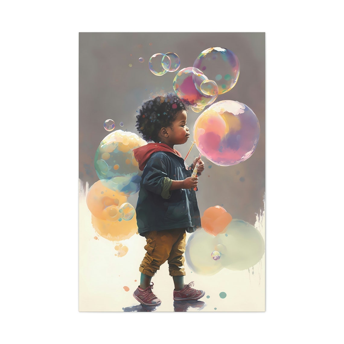 BLACK BOY BUBBLE, Black Boy Wall Art, Child Black Bubble, Blowing