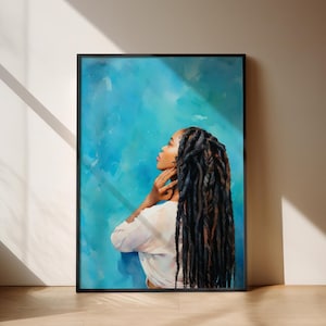 Black art wall POSTER black woman long braids print physical art print poster black woman wall print art home decor african black art
