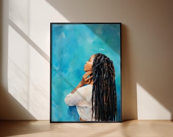 Black art wall POSTER black woman long braids print physical art print poster black woman wall print art home decor african art | LongBraids