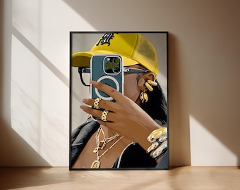 Black wall art POSTER yellow hat print physical art print poster black afro woman wall print art home decor brown skin art black woman