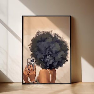 Schwarze Wand Kunst POSTER großer Afro Druck physische Kunst Druck Plakat schwarz Afro Frau Wand Kunst Wohnkultur braune Haut Kunst schwarze Frau