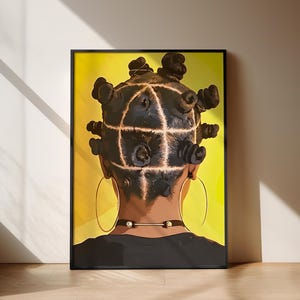 Black art wall POSTER bantu knots black art print physical art print poster black afro girl wall print art home decor brown skin art