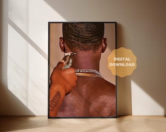 Black man art getting haircut | DIGITAL DOWNLOAD | Afro man | black art | home decor | wall art | hanging wall art | black art prints barber