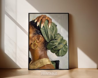 Black girl art green headwrap | DIGITAL DOWNLOAD | Afro woman | black art | home decor | hanging wall art | black art | Green Headwrap