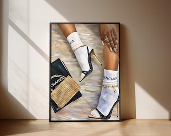Black art wall POSTER black heels art physical art print poster stilettos shoe art black afro woman wall print art home decor art | ChanBal