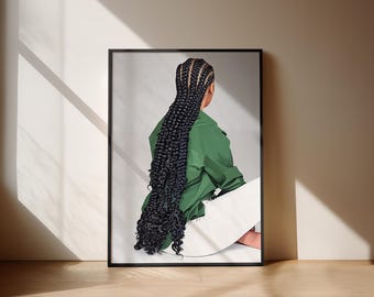 Black Woman Braids POSTER, Floor Length Cornrows Print, African American Hair Art, Modern Black Woman Wall Decor, Wall Poster | ButtLength