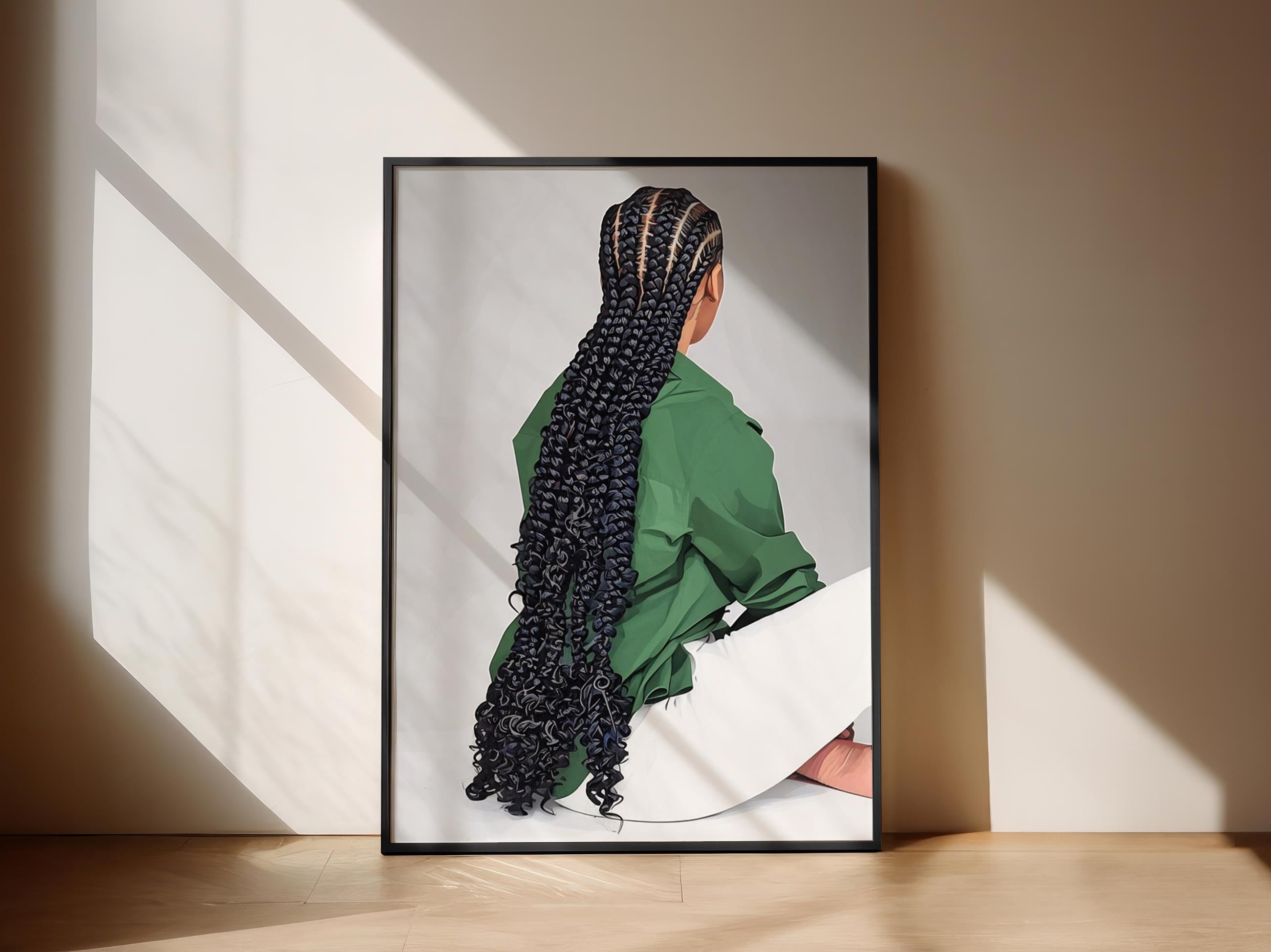 Black Woman Braids POSTER, Floor Length Cornrows Print, African ...