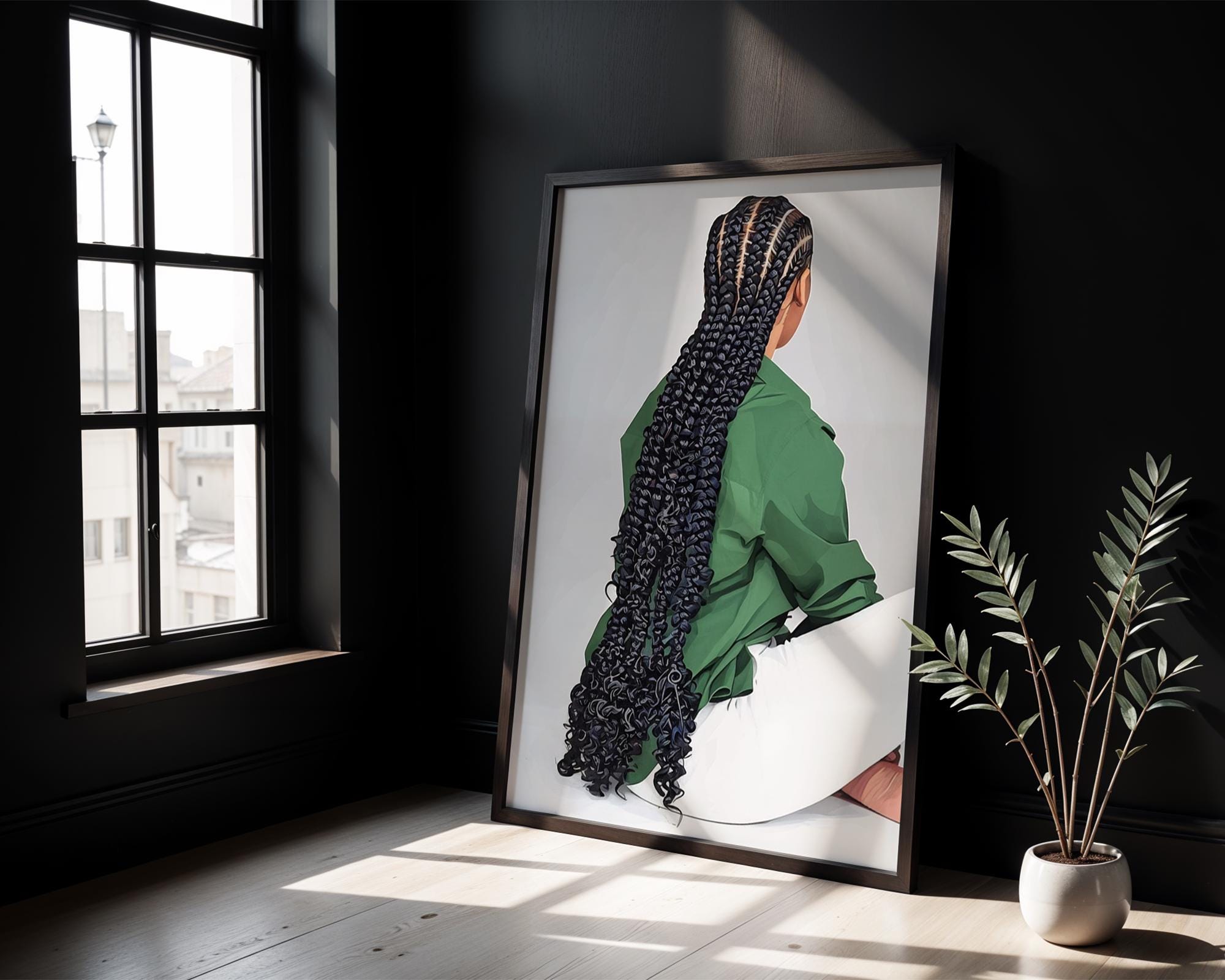 Black Woman Braids POSTER, Floor Length Cornrows Print, African ...