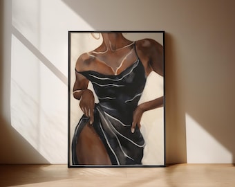 Black art wall POSTER little black dress art print physical art print poster black woman wall print art home decor sensual | SensualBlack