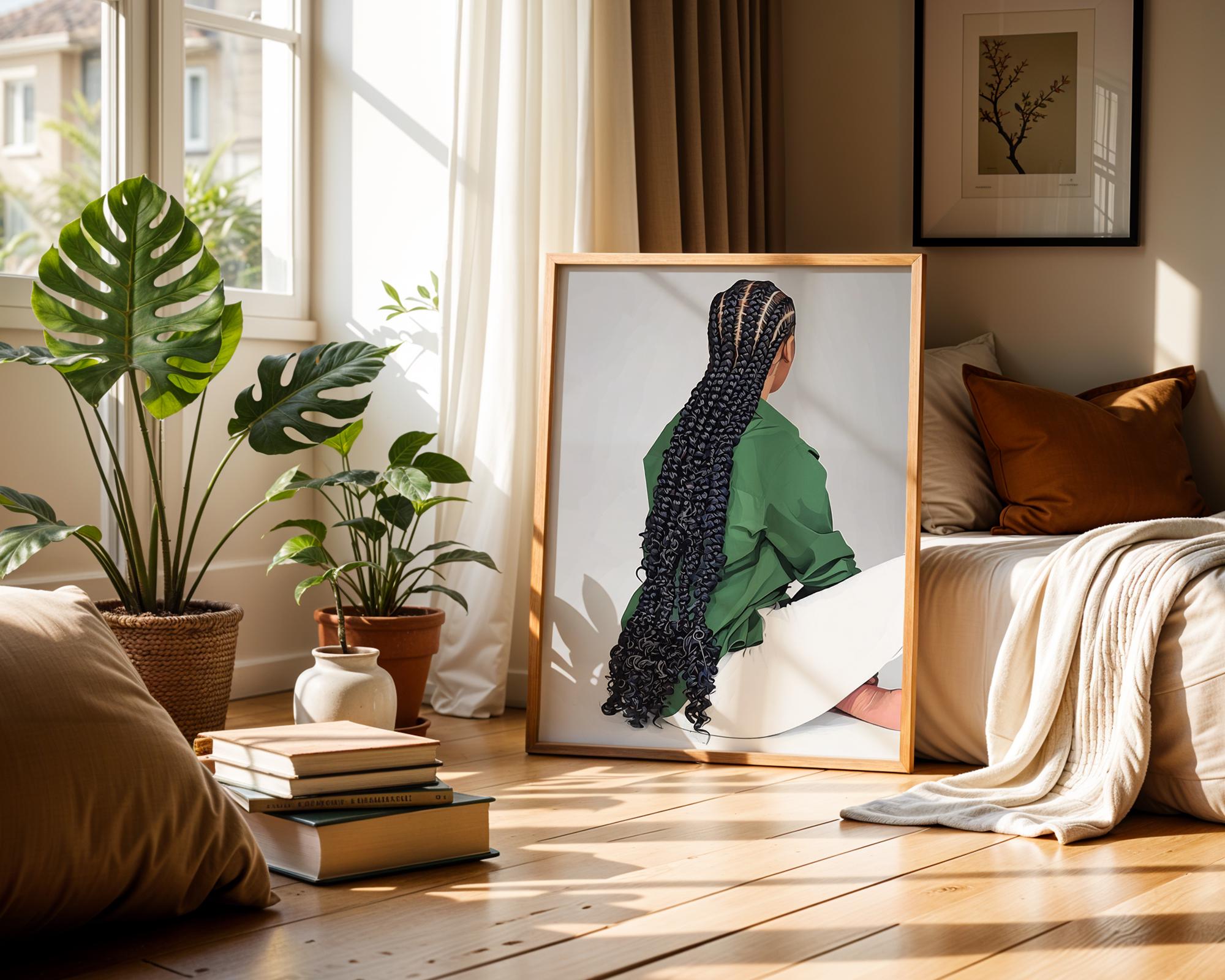 Black Woman Braids POSTER, Floor Length Cornrows Print, African ...