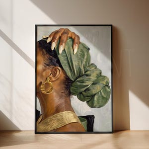 POSTER schwarze Frau mit Kopftuch, POSTER schwarz Afro Frau, afroamerikanische Kunst, Melanin, Nageldesign, Friseursalons, Kunst