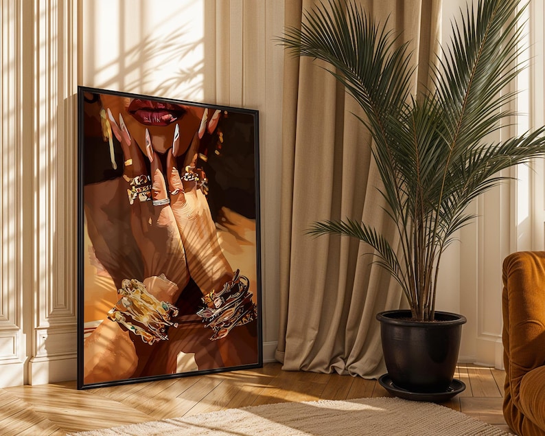 Golden Light Black Woman POSTER | African American Gold Jewelry Wall ...