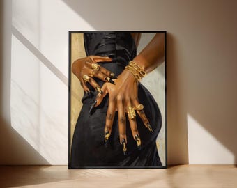Black art wall POSTER black and gold manicure print physical art print poster black woman wall print art home black art | BlackGoldNails