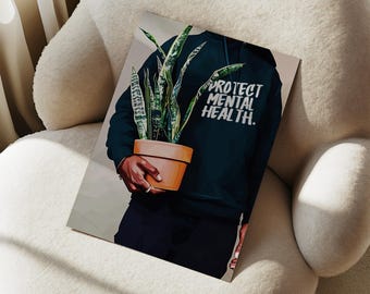 Mental Health Matters POSTER | Black Man With Plant Wall Art | Wellness Black Art Print | Modern African American Home Decor | ProtectMH