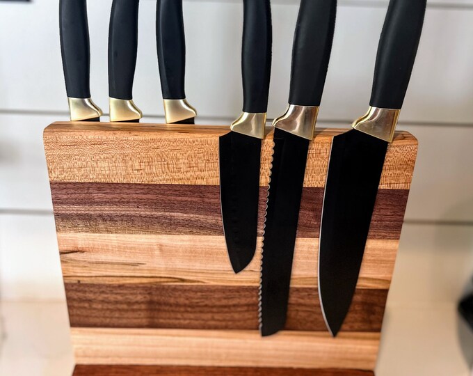 Handcrafted Walnut and Maple Magnetic Knife Block