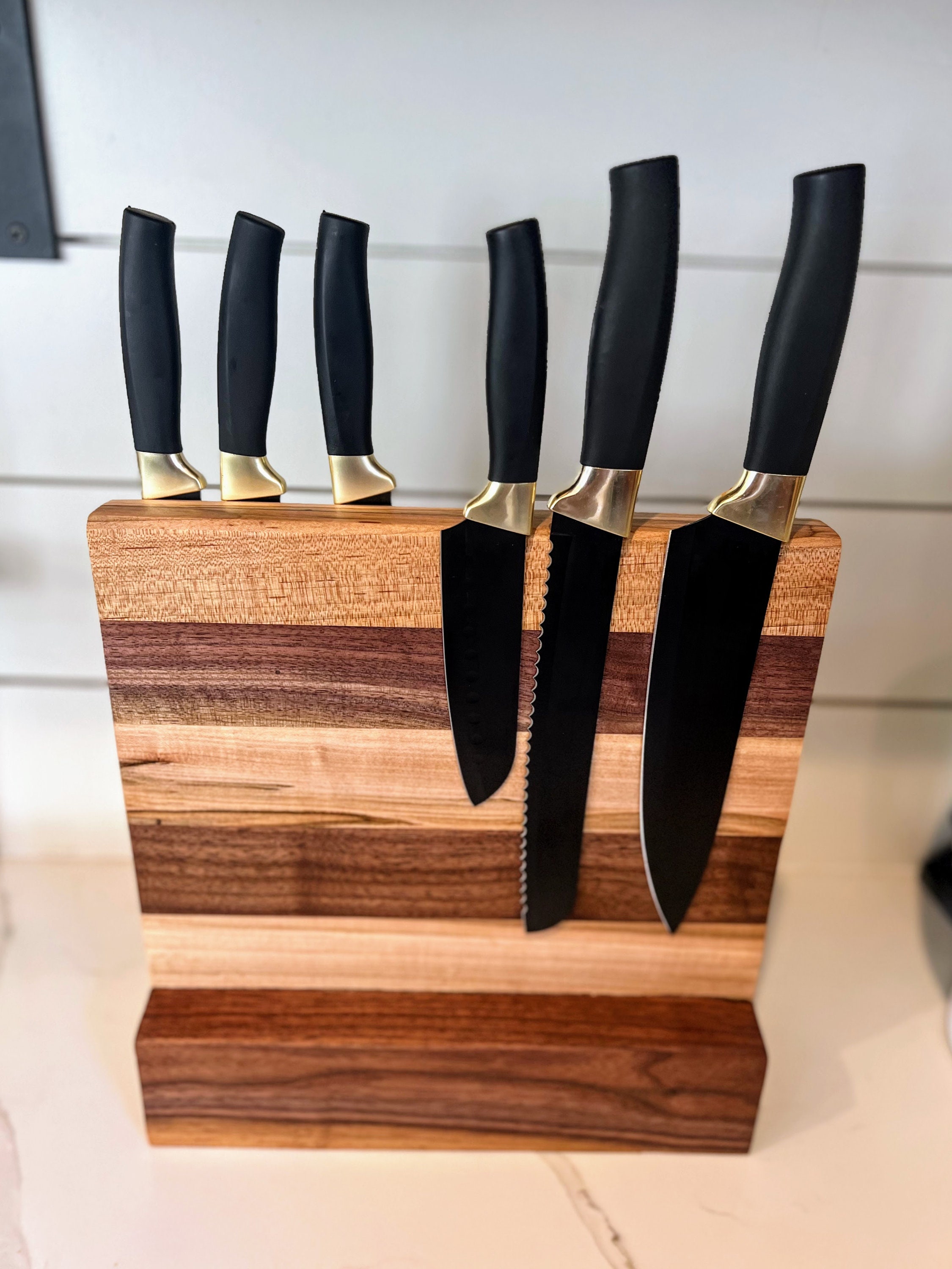 Handcrafted Walnut and Maple Magnetic Knife Block