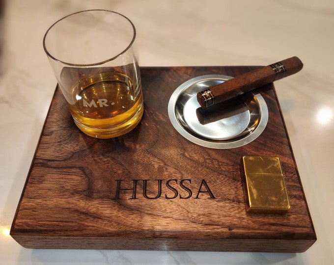Handmade Cigar & Whiskey Tray w/ Magnetic inlay