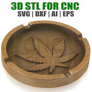 Askkopp med marijuanablad STL- och SVG-filer | 3D CNC-relief, 3D-utskrift, laserskuren design | Digital nedladdning av cannabisblad