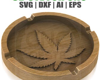 Marijuana Leaf Ashtray STL & SVG Files | 3D CNC Relief, 3D Print, Laser Cut Design | Cannabis Pot Leaf Digital Download