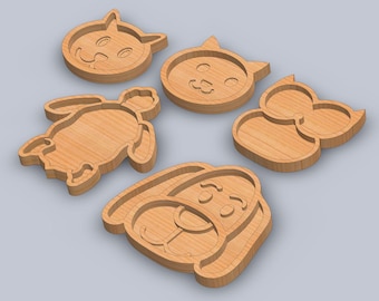 Animals trays, CNC, Dxf, Svg, Vector, 3d printer, Cat, Turtle, , Olw, Dog