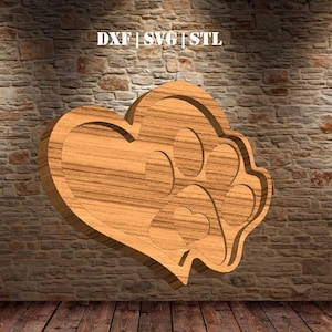 Tray Heart Paw-bestand DXF, SVG, voor CNC-router en laser