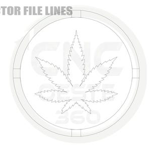 May include: A black and white line art design of a marijuana leaf inside a circle. The text "VECTOR FILE LINES" is at the top of the image.