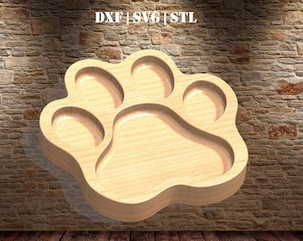 Pet Paw tray DXF | SVG | STL files for Cnc Router, Artcam, Vectric, Aspire
