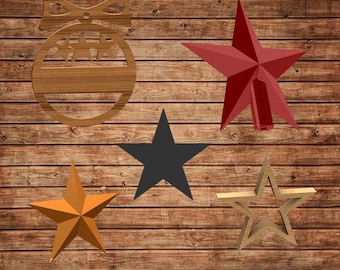 4 Star models 3d STL, 2d DXF and 1 Christmas Ball DXF, For Cnc, Laser Cut and 3D Printer